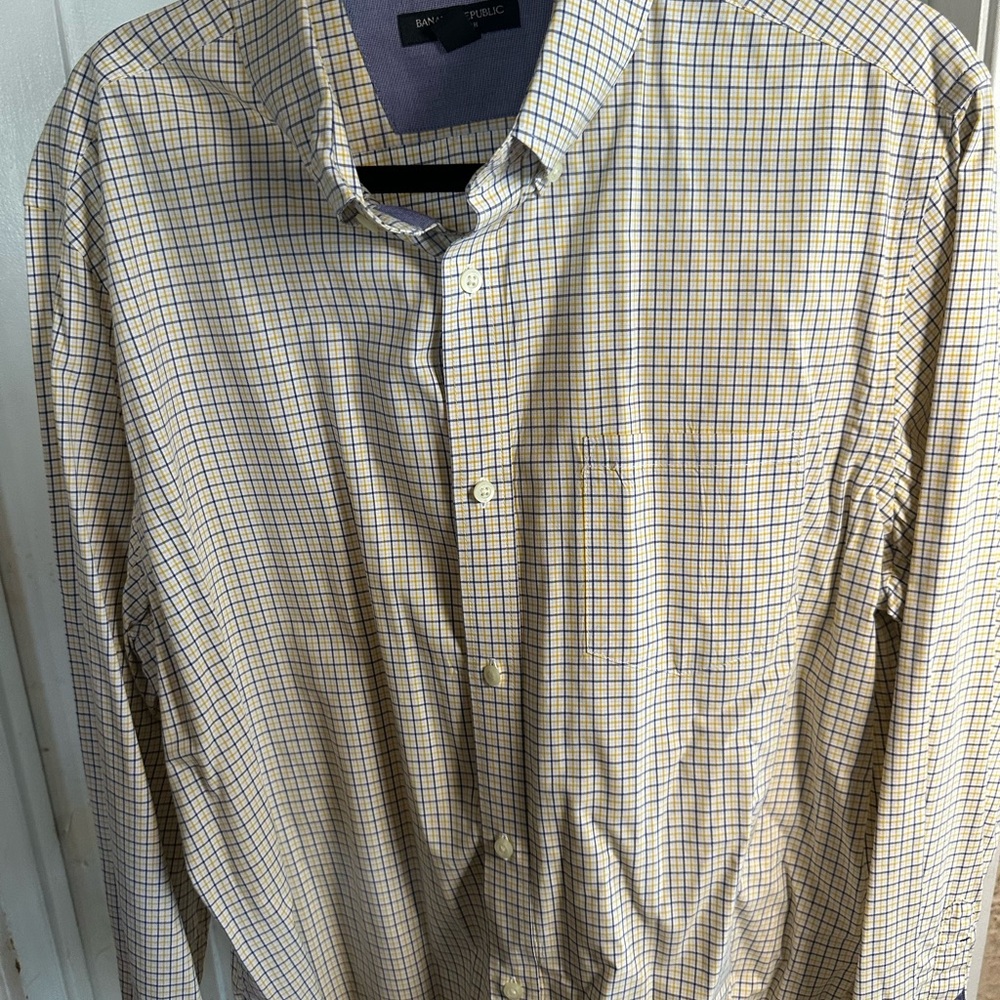 Banana Republic Men's Yellow  and Blue Checkered Shirt
